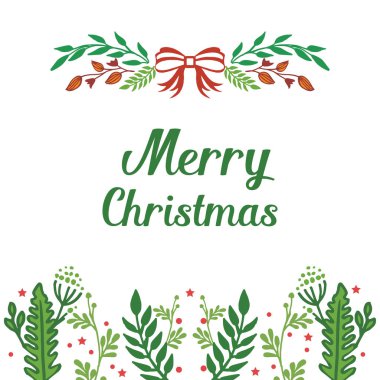 Doğa yeşil yaprak çiçek çerçevesi ile neşeli noel poster tasarımı. Vektör