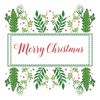 Doğa yeşil yaprak çiçek çerçevesi ile neşeli noel poster tasarımı. Vektör
