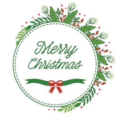 Doğa yeşil yaprak çiçek çerçevesi ile neşeli noel poster tasarımı. Vektör