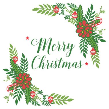 Desen sanat yeşil yaprak çiçek çerçevesi ile neşeli noel şablonu el yazısı. Vektör