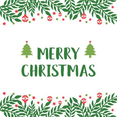 Desen sanat yeşil yaprak çiçek çerçevesi ile neşeli noel şablonu el yazısı. Vektör