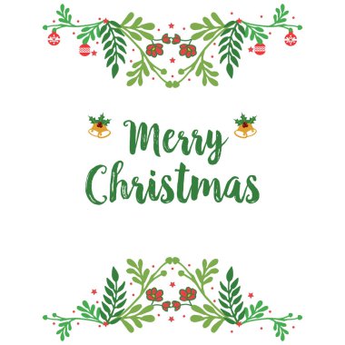 Desen sanat yeşil yaprak çiçek çerçevesi ile neşeli noel şablonu el yazısı. Vektör