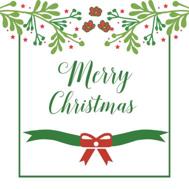 Yeşil yaprakları ve parlak kırmızı çiçek çerçeve bitki ile, el çizilmiş neşeli noel tebrik kartı. Vektör