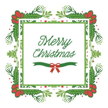 Yeşil yaprakları ve parlak kırmızı çiçek çerçeve bitki ile, el çizilmiş neşeli noel tebrik kartı. Vektör