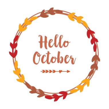 Şablon tasarım merhaba ekim yaprakları çiçek çerçeve süslü ile. Vektör