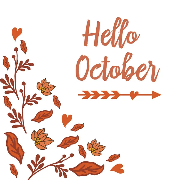 Sjabloon Hello oktober met witte achtergrond, stijl van blad Floral frame. Vector — Stockvector