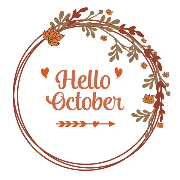 Sjabloon Hello oktober met witte achtergrond, stijl van blad Floral frame. Vector — Stockvector