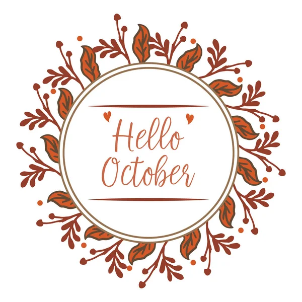 Sjabloon Hello oktober met witte achtergrond, stijl van blad Floral frame. Vector — Stockvector