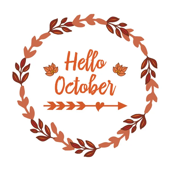 Bokstäver siluett Hello oktober med olika form mönster av blad blomma ram. Vektor — Stock vektor
