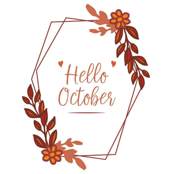 Sjabloonontwerp Hello October met sierlijke bladeren bloem frame. Vector — Stockvector