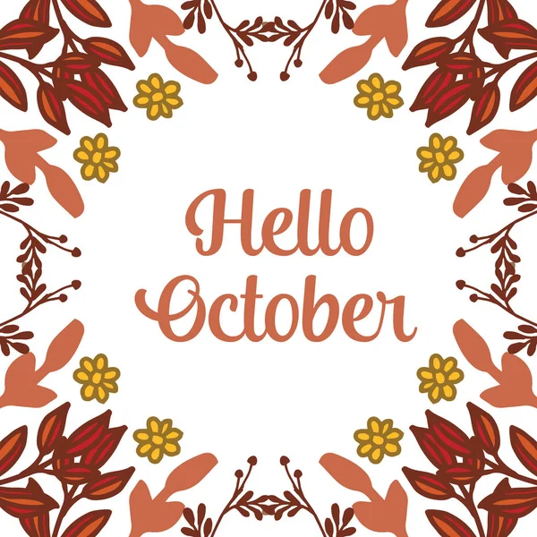 Affisch Hello oktober med utsmyckade av unika blad och blomma ram. Vektor — Stock vektor