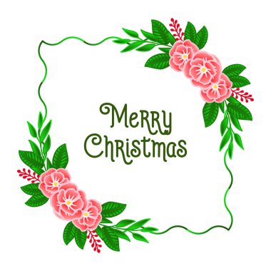 Zarif gül çiçek çerçevesi ile beyaz arka plan üzerinde izole Kart neşeli noel arka plan. Vektör