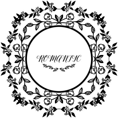 Siyah beyaz renklerde, yaprak çiçek çerçeve ile kart romantik tasarım elemanı. Vektör