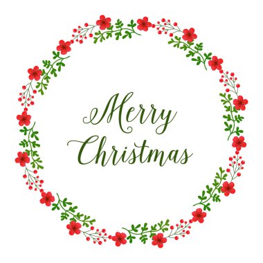 Kırmızı çiçek çerçeve süsü ile tebrik kartı neşeli noel metin tasarımı. Vektör