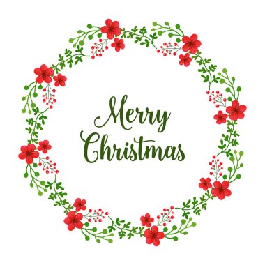 Kırmızı çiçek çerçeve dekorasyon desenli, neşeli Noel el yazısı. Vektör