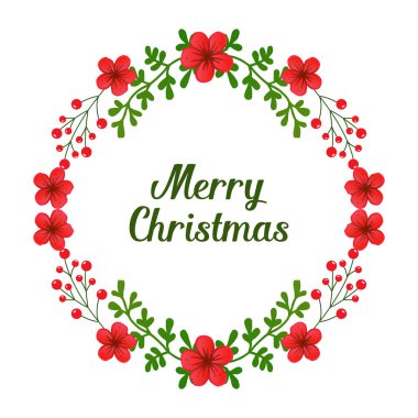 Kırmızı çiçek çerçeve dekorasyon desenli, neşeli Noel el yazısı. Vektör