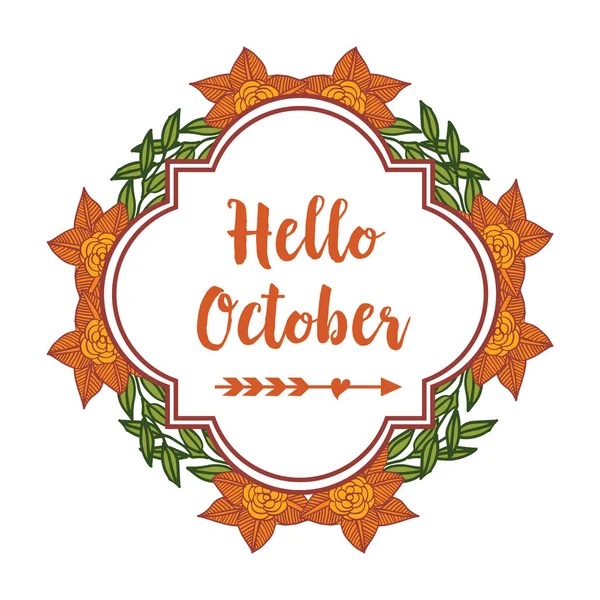 Hello October met decoratief blad bloem frame elegant. Vector — Stockvector