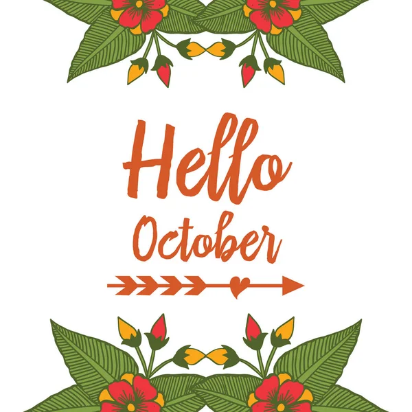 Natuur bloem frame en bladeren bloeit, voorontwerp mooie kaart Hello oktober. Vector — Stockvector