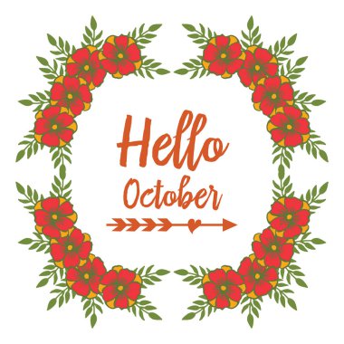 Renkli çiçek çerçeve arka plan ile Metin merhaba ekim. Vektör