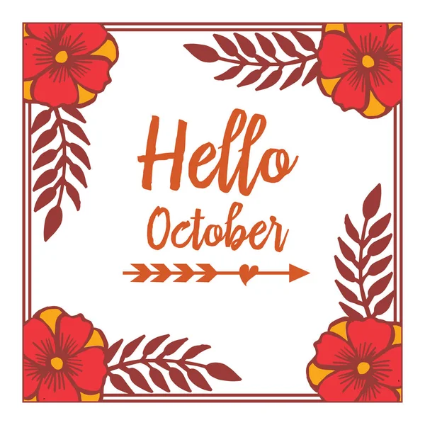 Hand getekende poster Hello October, met tekening artwork van kleurrijke bloem frame. Vector — Stockvector