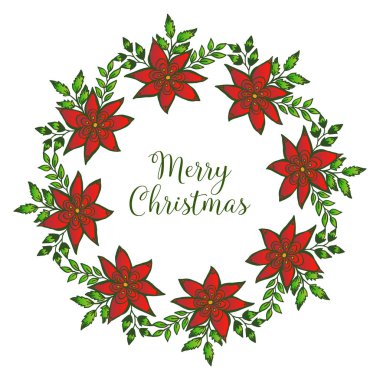 Poster tasarımı neşeli noel için kırmızı çiçek çerçeve çeşitli şekil bitki. Vektör
