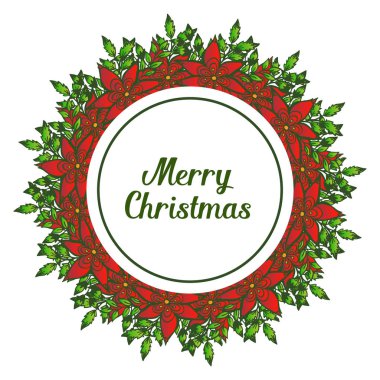 Poster tasarımı neşeli noel için kırmızı çiçek çerçeve çeşitli şekil bitki. Vektör