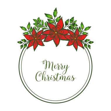 Poster tasarımı neşeli noel için kırmızı çiçek çerçeve çeşitli şekil bitki. Vektör