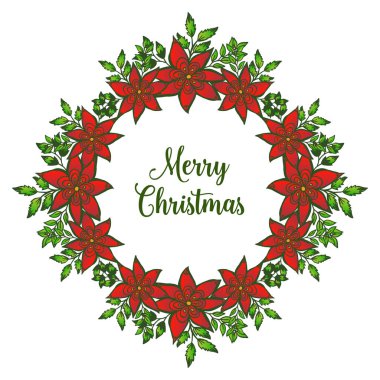 Mutlu noel tebrik kartı metin, kırmızı çiçek çerçeve duvar kağıdı ile. Vektör