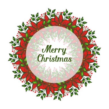 Yaprak ve kırmızı çiçek çerçeve sanatı ile metin neşeli Noel Dekorasyon. Vektör