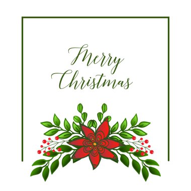 Zarif kırmızı çelenk çerçeve ile Vintage neşeli noel tebrik kartı. Vektör