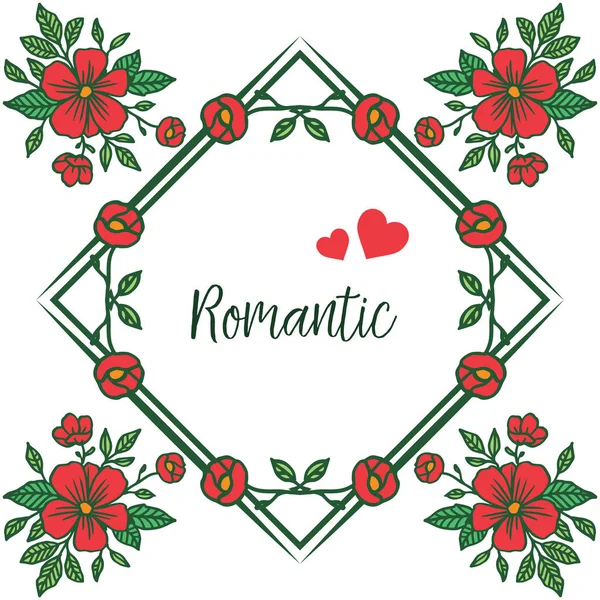 Cartão de design de casamento romântico com elemento de moldura de flor vermelha. Vetor — Vetor de Stock