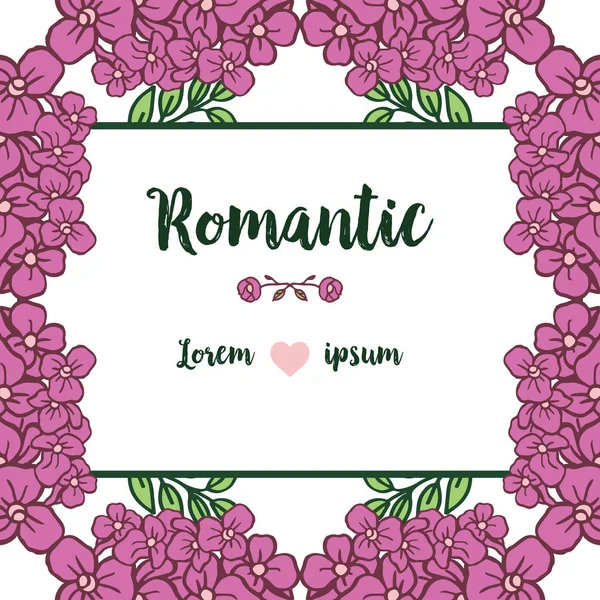Modelo para cartão romântico, com fundo de moldura de flor roxo natural. Vetor — Vetor de Stock