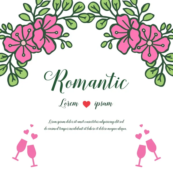 Estilo vintage de moldura de grinalda rosa para bonito de cartão romântico. Vetor — Vetor de Stock