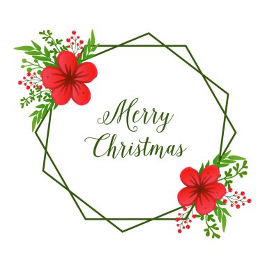 Dekor poster mutlu Noel, doğa kırmızı çiçek çerçeve ile. Vektör