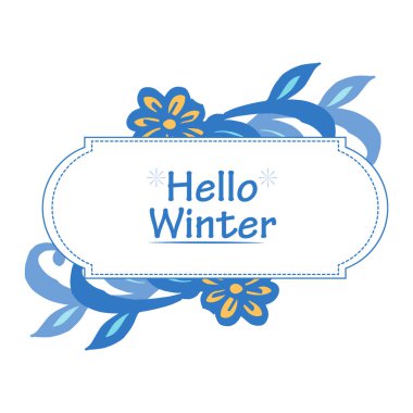 Sevimli mavi yaprakçiçek çerçeve ile tebrik kartı merhaba kış, süslü. Vektör