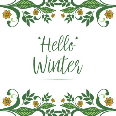 Doğa yeşil yaprak çiçek çerçevesi süslü poster merhaba kış için şablon. Vektör