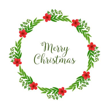 Tasarım şekli daire kırmızı çiçek çerçeve ile kart neşeli noel için şablon. Vektör