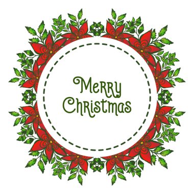 Calligraphic metin neşeli noel, yaratıcı kırmızı çelenk çerçeve. Vektör