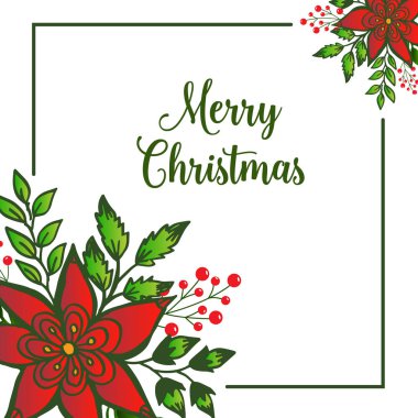 Beyaz arka plan üzerinde Element, tasarım kırmızı çiçek çerçeve ile, tebrik kartı merry Christmas için yazı. Vektör