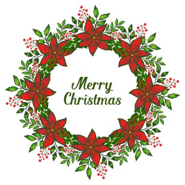 Beyaz arka plan üzerinde Element, tasarım kırmızı çiçek çerçeve ile, tebrik kartı merry Christmas için yazı. Vektör