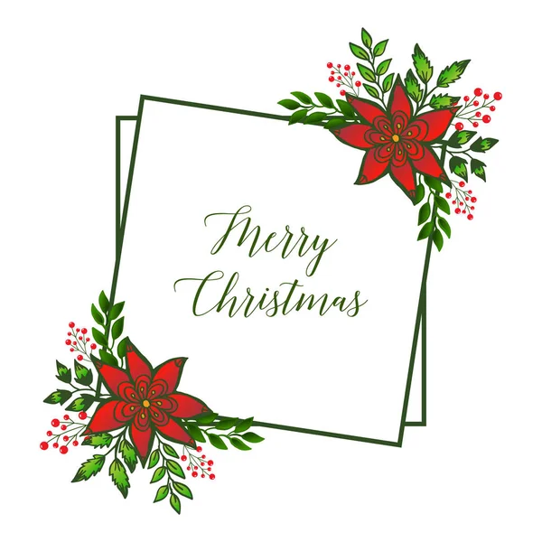 Elemento sobre fondo blanco, con marco de flores rojas de diseño, letras para la tarjeta de felicitación feliz Navidad. Vector — Vector de stock
