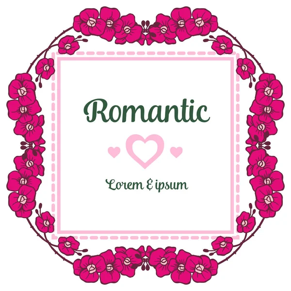 Cartão de design romântico com decoração de moldura de flor roxa. Vetor — Vetor de Stock