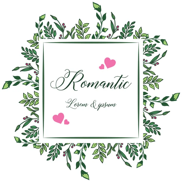 Quadro floral rosa abstrato e folhas verdes, lugar para texto, romântico. Vetor — Vetor de Stock