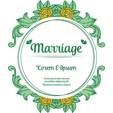 Soyut evlilik Kartı, yeşil yapraklı çiçek çerçeve desen sanatı. Vektör