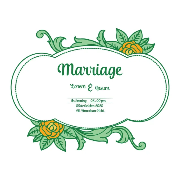 Miejsce na tekst, wzór karty małżeństwa, z dekoracyjnymi cute Zielona rama wieniec liści. Wektor — Wektor stockowy