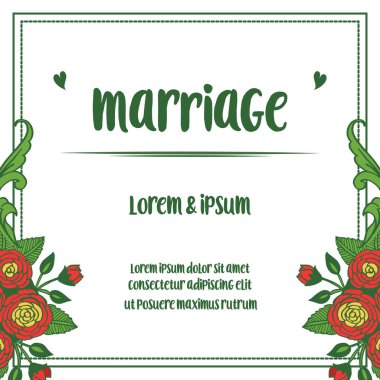 Renkli gül çiçeği çerçeve sanatı ile evlilik davet kartı için şablon. Vektör