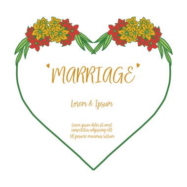 Tasarım renkli çiçek çerçeve ve yeşil yaprakları ile evlilik Modern tebrik kartı. Vektör