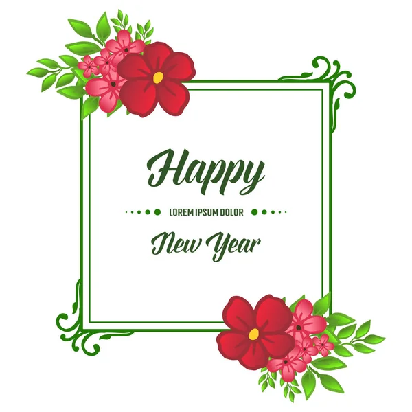 Decorativo de moldura de flor vermelha elegante, para texto de banner de feliz ano novo. Vetor — Vetor de Stock