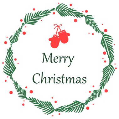 Tebrik kartı metin neşeli noel, renkli çiçek çerçeve desen dekorasyon ile. Vektör