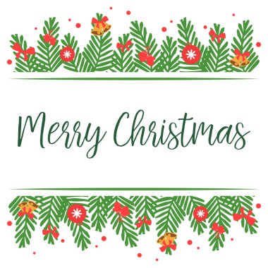 Doğa yeşil yapraklı çiçek çerçeve, neşeli noel metin tasarımı için. Vektör